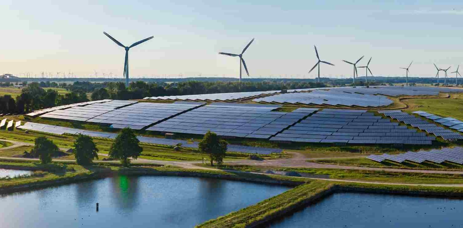 A diagram showing various sources of clean energy such as wind, solar, and hydro